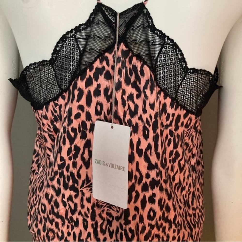 Zadig &‎ Voltaire top medium Slip Christy Camisole pink leopard lace silk NWT - Picture 7 of 12